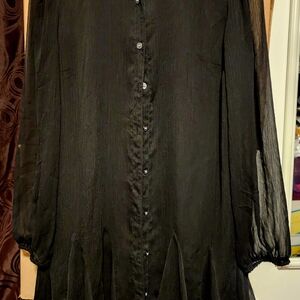 LOFT Black Long Sleeve Button-Down Dress